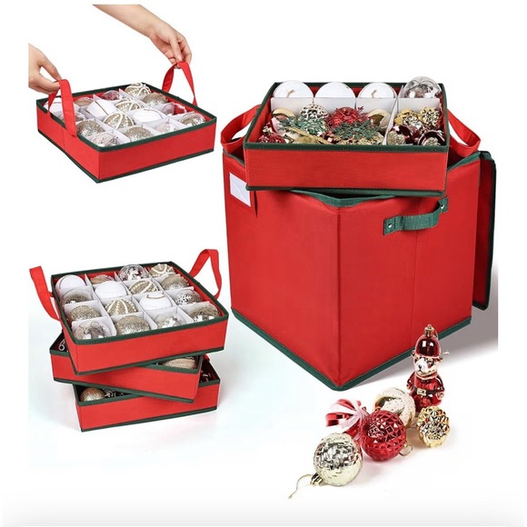 Qiullen Other - Christmas Ornament Storage Box with Zippers - Stores up to 64